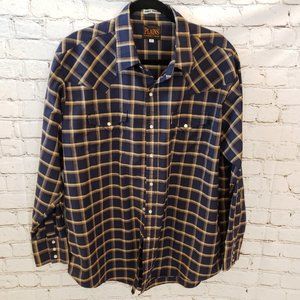 SALE PRICED!!>MENS XL PLAID WESTERN WRINKLE RESISTANT PLAINS BRAND PEARL BUTTON